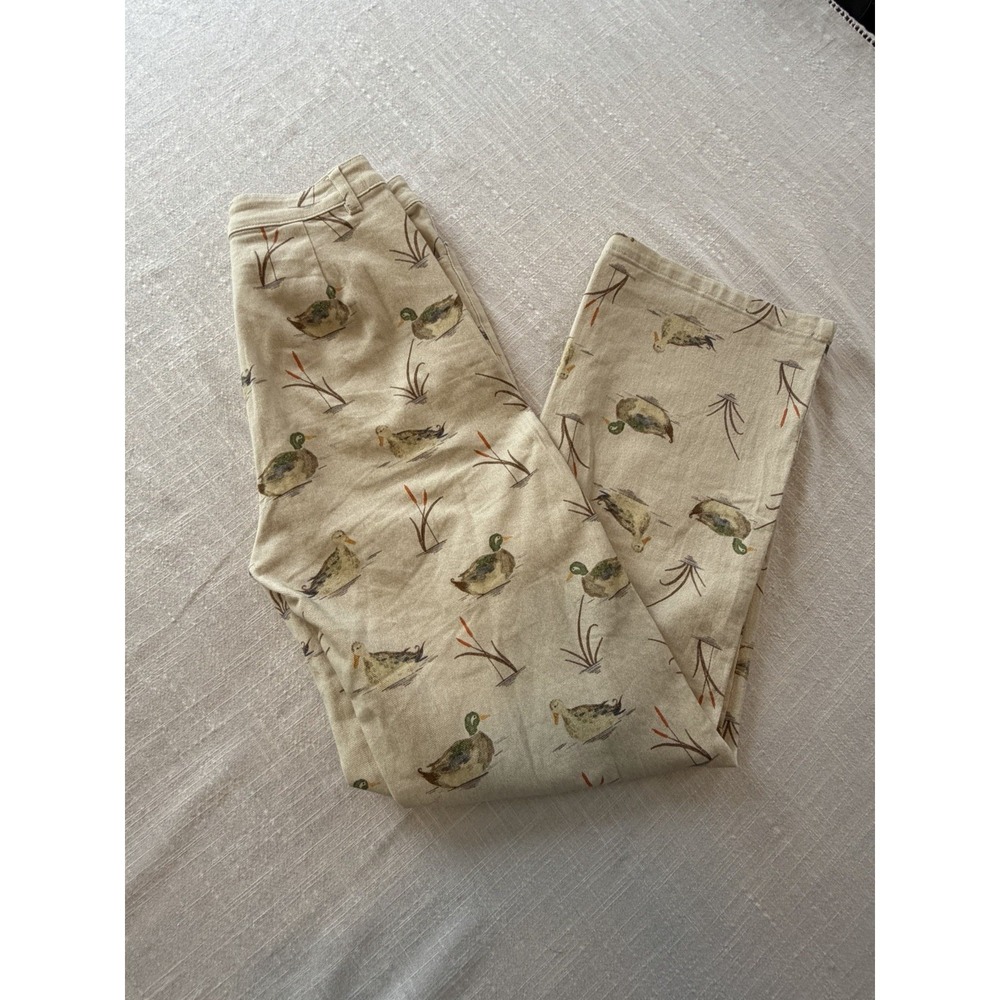 Women’s Straight Leg Duck Print Pants - Cream - Picture 3 of 11